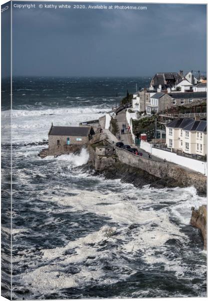  Porthleven Cornwall stormy sea Canvas Print by kathy white