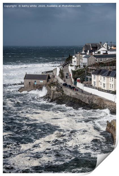  Porthleven Cornwall stormy sea Print by kathy white