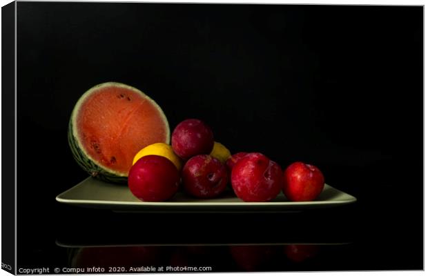 still life with a green bowl with fruit Canvas Print by Chris Willemsen
