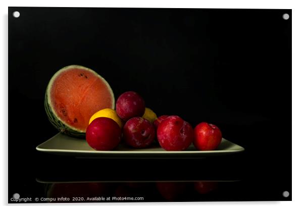 still life with a green bowl with fruit Acrylic by Chris Willemsen