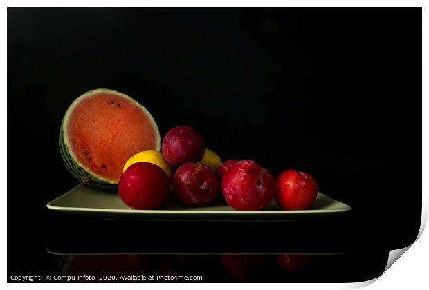 still life with a green bowl with fruit Print by Chris Willemsen