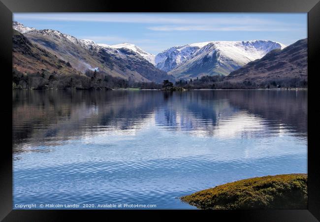 View across Ullswater to the snow capped Rake Crag Framed Print by Malcolm Lander