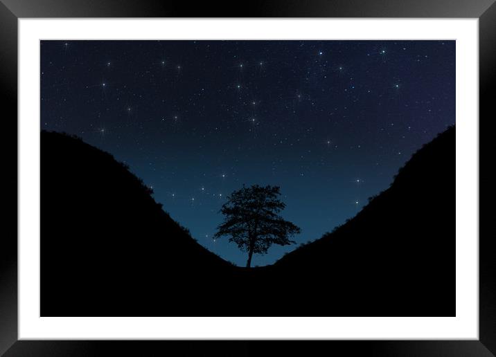 Sycamore Gap Night Sky Digital Framed Mounted Print by Steve Purnell