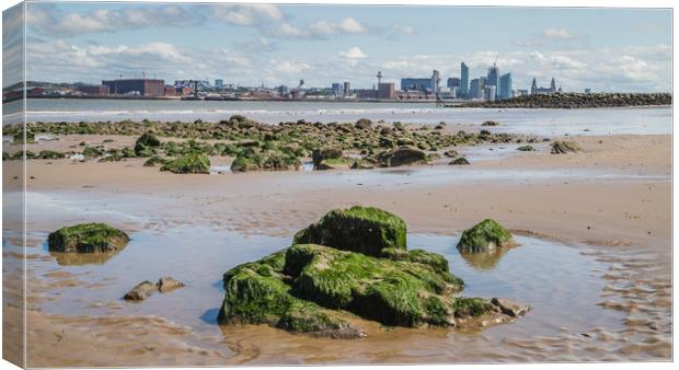 Overlooking rock pools towards Liverpool Canvas Print by Jason Wells