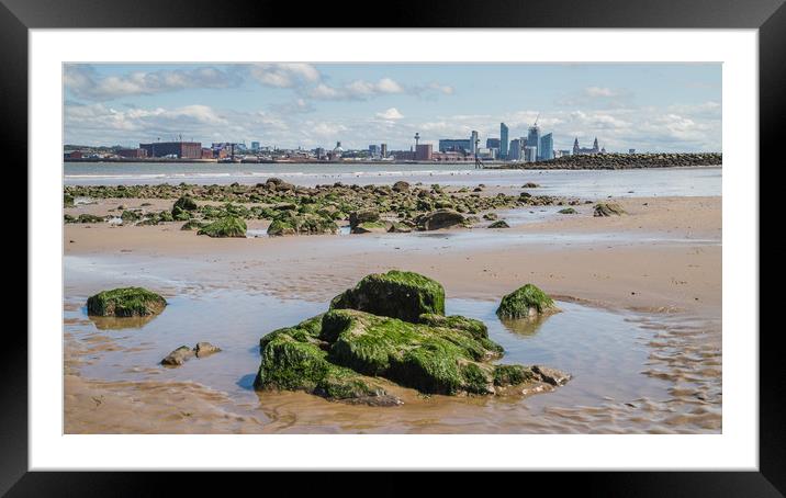 Overlooking rock pools towards Liverpool Framed Mounted Print by Jason Wells