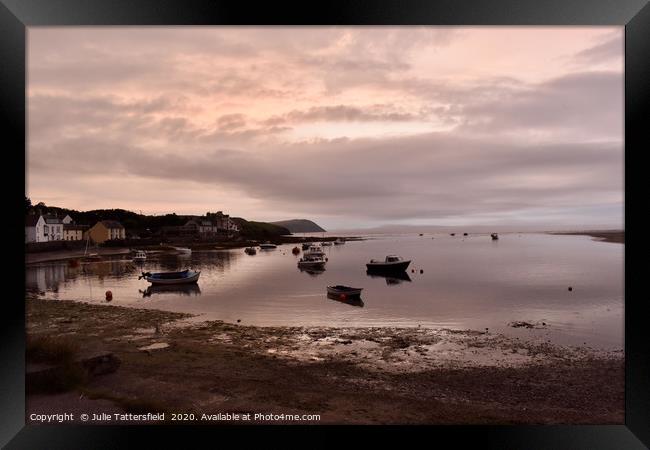stormy sunset at the Parrog, Newport Pembrokeshire Framed Print by Julie Tattersfield