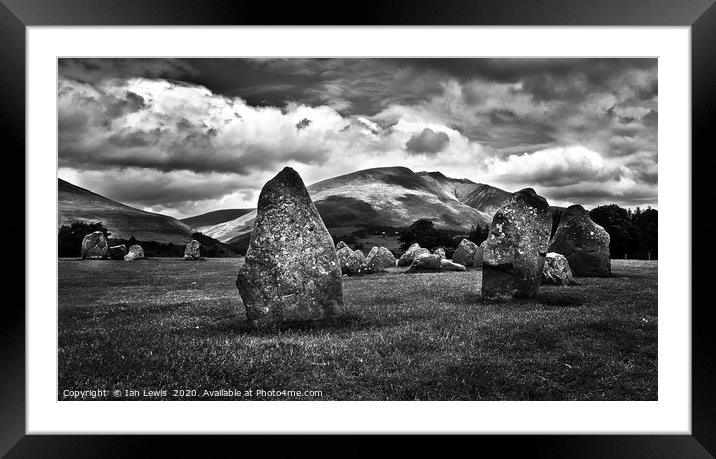 Blencathra Seen From Castlerigg in Mono Framed Mounted Print by Ian Lewis