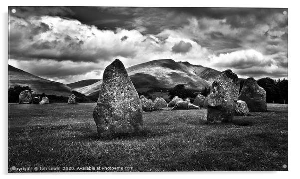 Blencathra Seen From Castlerigg in Mono Acrylic by Ian Lewis