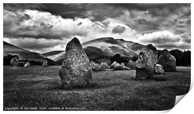 Blencathra Seen From Castlerigg in Mono Print by Ian Lewis