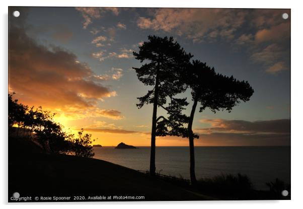 Meadfoot Beach Sunrise in Torquay Devon Acrylic by Rosie Spooner