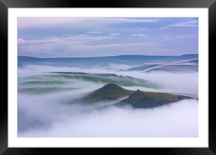 Crook Hill layers of Mist at sunrise  Framed Mounted Print by John Finney