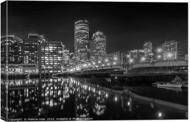 BOSTON Harborwalk Nightscape | Monochrome Canvas Print by Melanie Viola