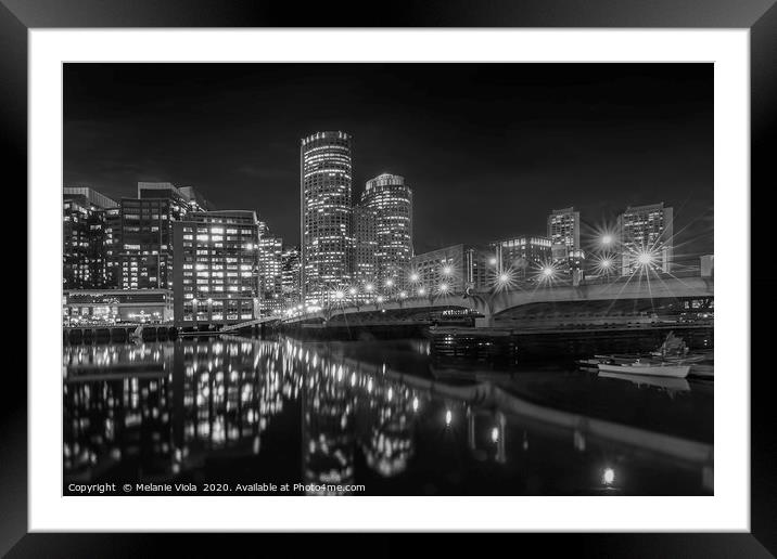 BOSTON Harborwalk Nightscape | Monochrome Framed Mounted Print by Melanie Viola