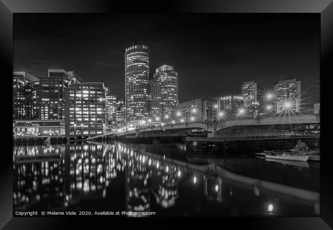 BOSTON Harborwalk Nightscape | Monochrome Framed Print by Melanie Viola