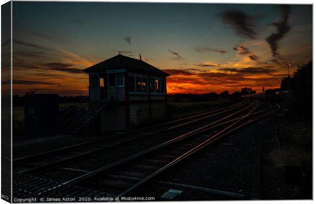 Sunset over the Signal Box Canvas Print by James Aston