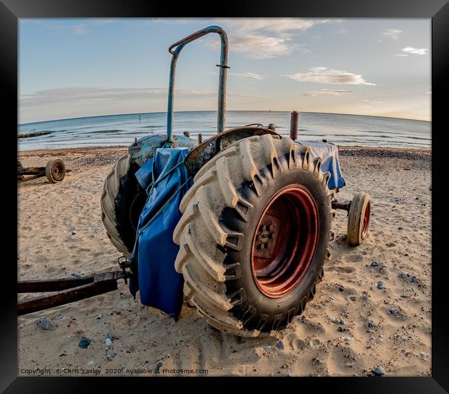 Closeup view of a tractor used for crab fishing on Framed Print by Chris Yaxley