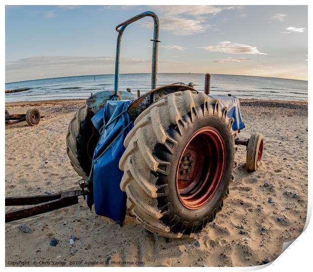 Closeup view of a tractor used for crab fishing on Print by Chris Yaxley