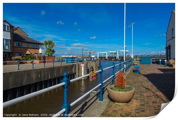 Penarth Marina into Cardiff Bay Print by Jane Metters