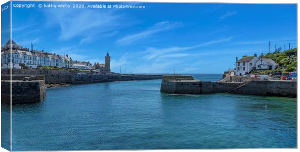 Porthleven Cornwall just blue  sky and sea ,summer Canvas Print by kathy white
