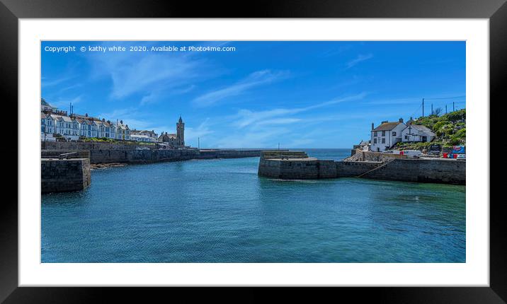 Porthleven Cornwall just blue  sky and sea ,summer Framed Mounted Print by kathy white