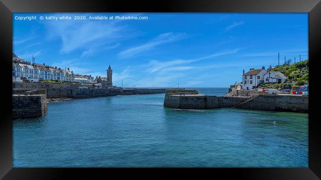 Porthleven Cornwall just blue  sky and sea ,summer Framed Print by kathy white