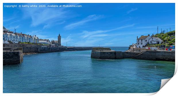 Porthleven Cornwall just blue  sky and sea ,summer Print by kathy white