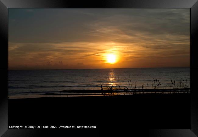 Sunrise on Ormond Beach Framed Print by Judy Hall-Folde