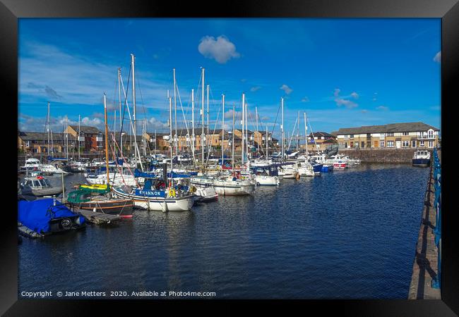 Blue Sky Over The Marina Framed Print by Jane Metters