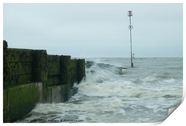 Waves crashing at Hunstanton, Norfolk Print by Clive Wells