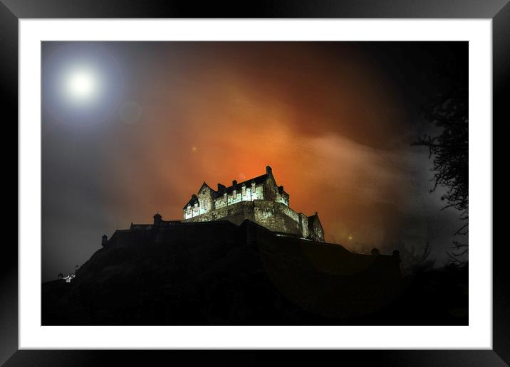 Edinburgh Castle misty night Framed Mounted Print by Philip Hawkins