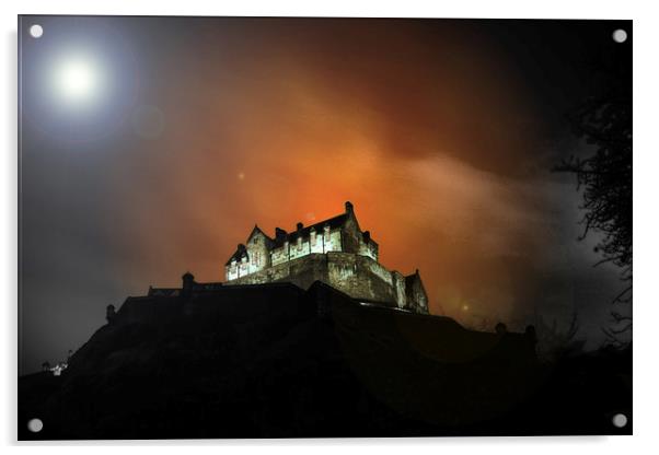 Edinburgh Castle misty night Acrylic by Philip Hawkins