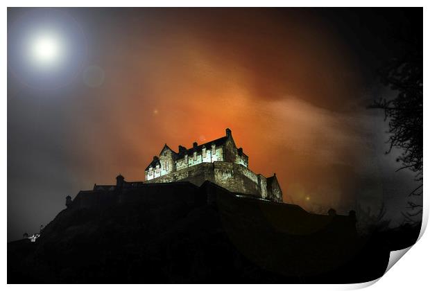 Edinburgh Castle misty night Print by Philip Hawkins