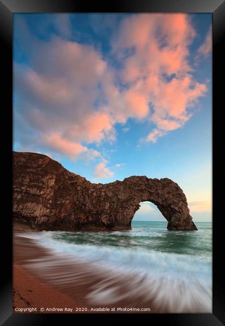 Durdle Door at sunset Framed Print by Andrew Ray