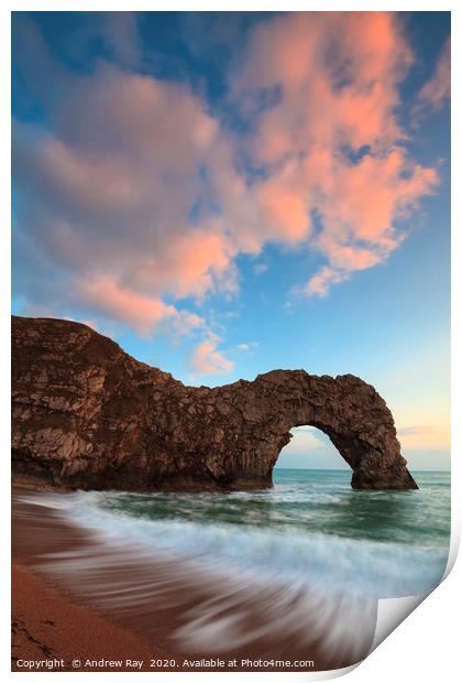 Durdle Door at sunset Print by Andrew Ray