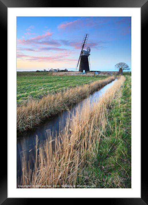 Sunset at Mutton's Drainage Mill Framed Mounted Print by Andrew Ray