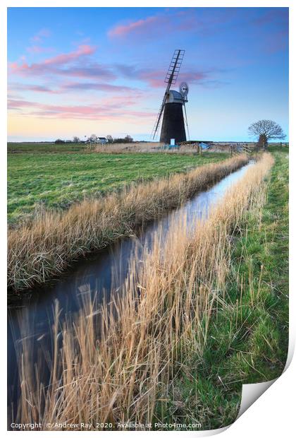 Sunset at Mutton's Drainage Mill Print by Andrew Ray
