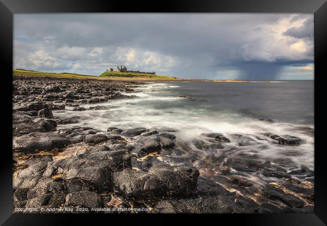 Approaching storm at Dunstanburgh Framed Print by Andrew Ray