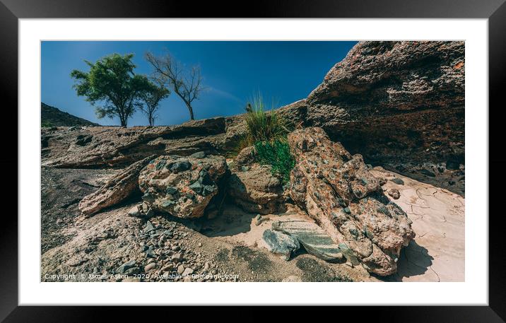 The dried up bed of Wadi Helo  Framed Mounted Print by James Aston