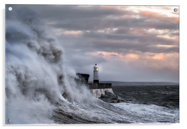 Porthcawl Lighthouse during Storm Acrylic by Roger Daniel