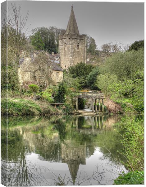 Boathouse River and Church Canvas Print by Nicola Clark