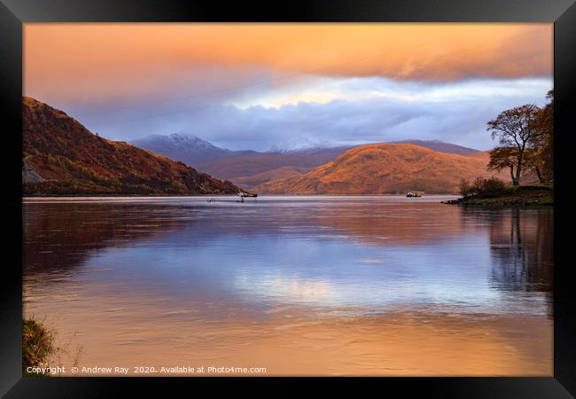 Loch Etive at sunset Framed Print by Andrew Ray