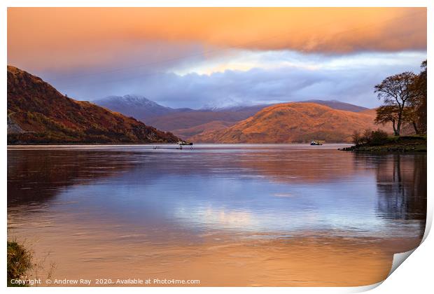 Loch Etive at sunset Print by Andrew Ray