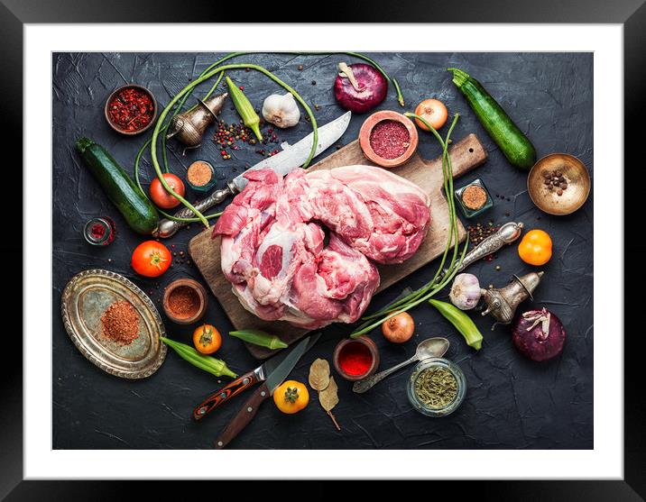 Raw pork meat Framed Mounted Print by Mykola Lunov Mykola