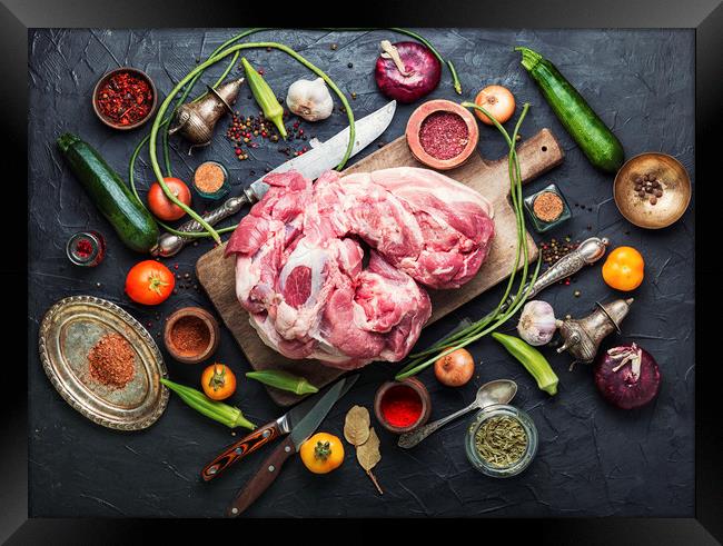 Raw pork meat Framed Print by Mykola Lunov Mykola