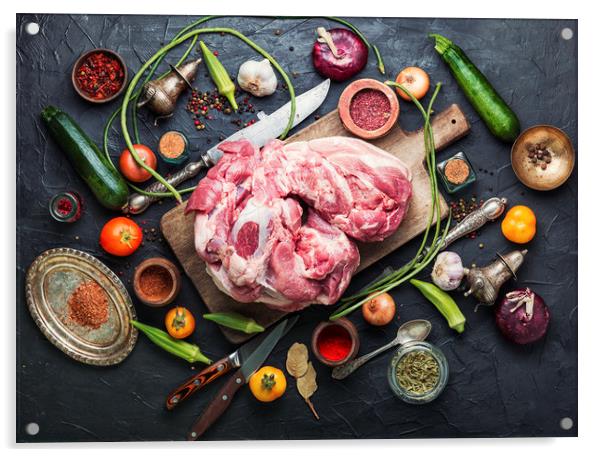 Raw pork meat Acrylic by Mykola Lunov Mykola