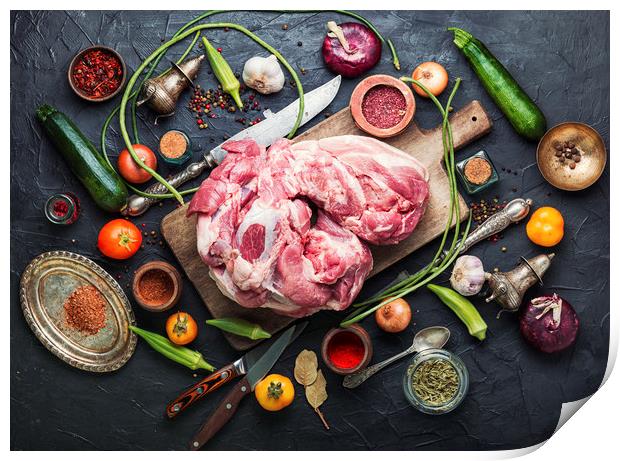 Raw pork meat Print by Mykola Lunov Mykola