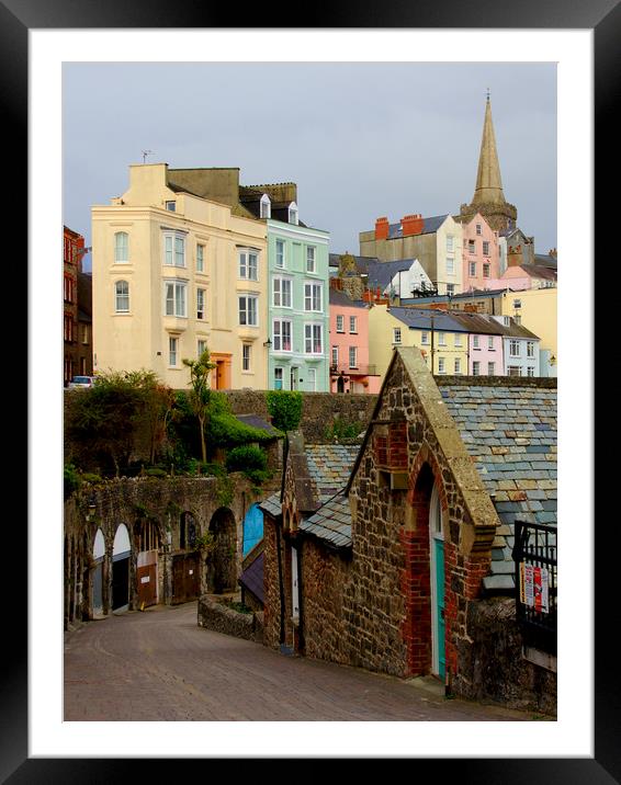 Tenby Harbour Stone Buildings Framed Mounted Print by Jeremy Hayden