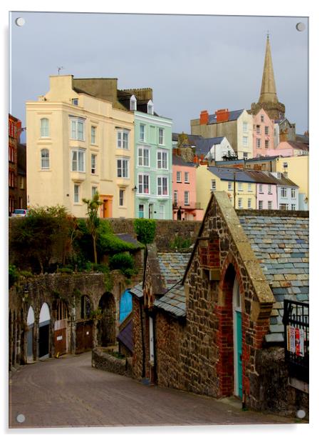 Tenby Harbour Stone Buildings Acrylic by Jeremy Hayden