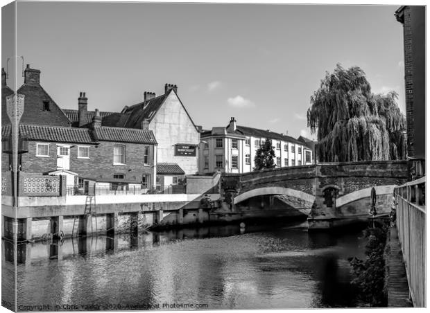A view towards Fye Bridge and the Mischief pub, No Canvas Print by Chris Yaxley