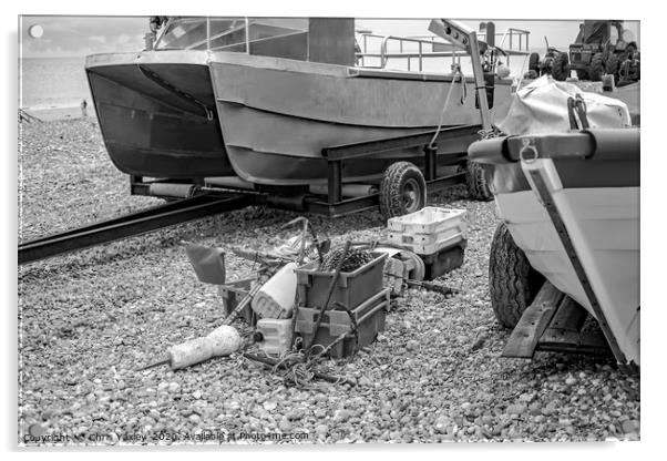 Fishing gear on the shingle beach in Cromer, Norfo Acrylic by Chris Yaxley